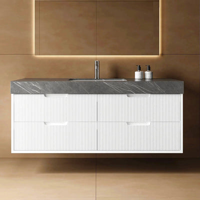 siena 55" single sink wall mount bathroom vanity, white with grey top