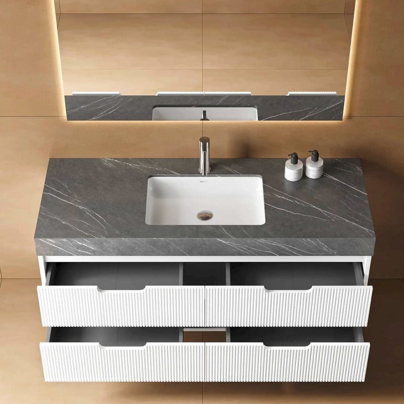 Siena 55", Single Sink Fluted Wall Mount Bathroom Vanity - MV816400MF