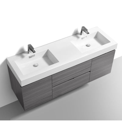 60" grey double sink wall mount bathroom vanity