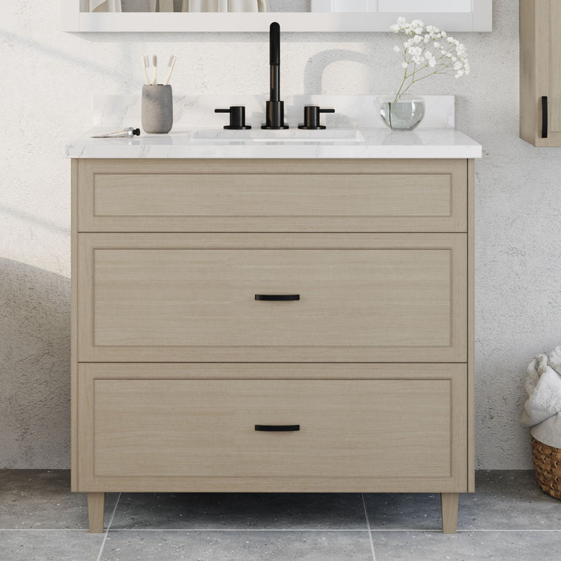 Winston 36" Bathroom vanity in natural oak, 2 drawers